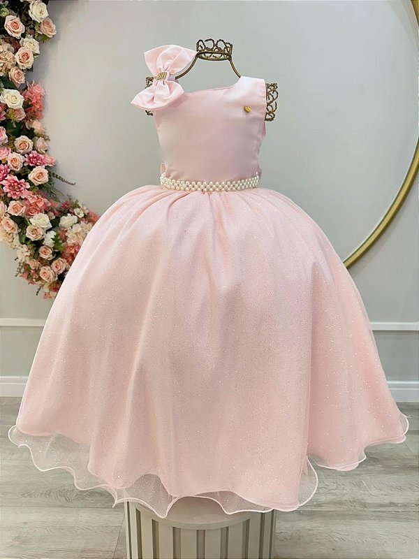 Vestido Infantil Longo Pêssego Luxo Daminhas Formaturas