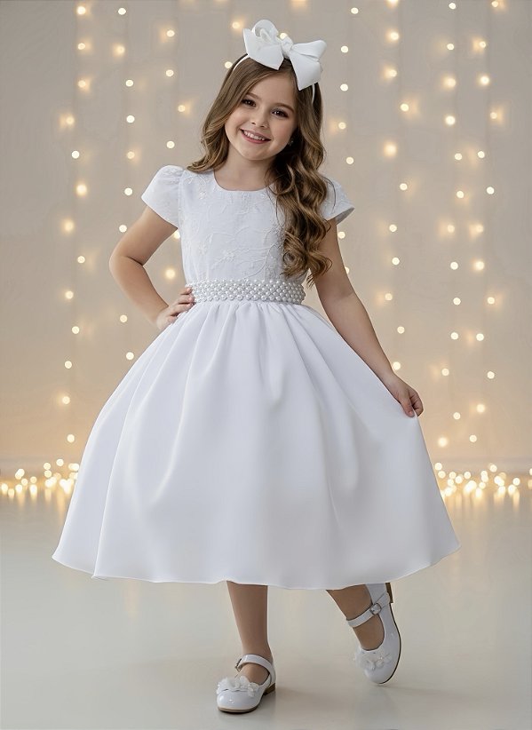 Vestido Infantil Branco Luxo Batizado Damas Casamento Festa