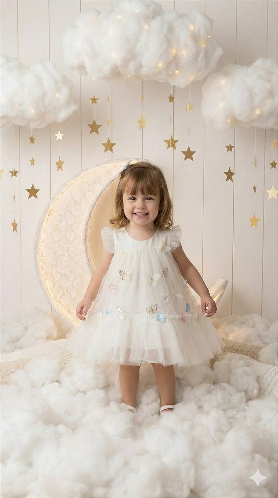 Vestido Infantil Jardim das Borboletas Off Encantado