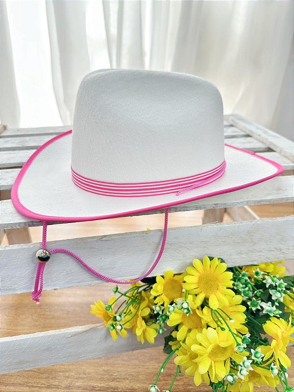 Chapéu Cowboy Rosa Infantil Feminino Boiadeira Texano Branco Festa