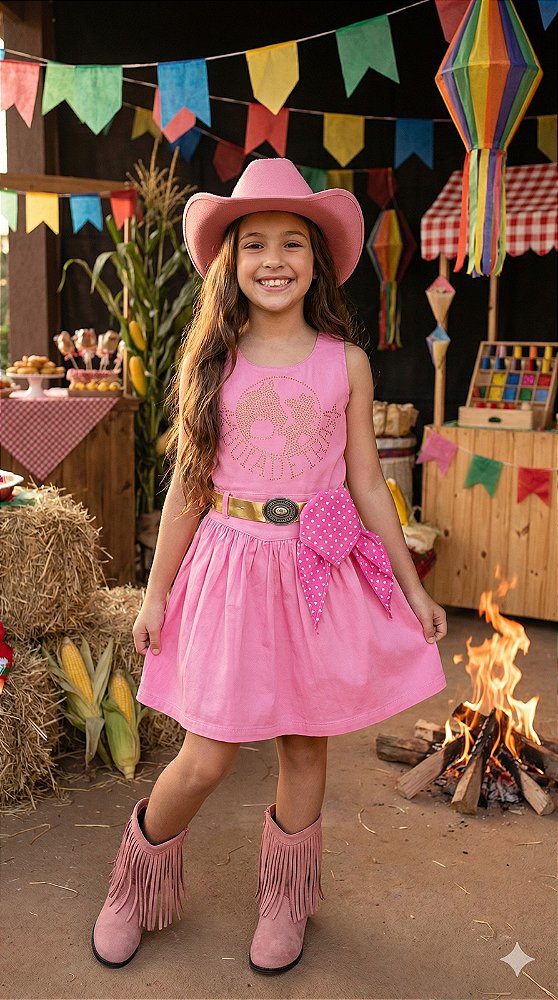 Vestido Blogueirinha Boiadeira do Sertão Rosa Country Festas