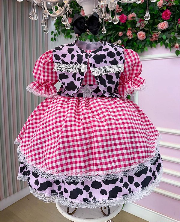 Vestido Junino Fazendinha Encanto da Vaquinha Boiadeira