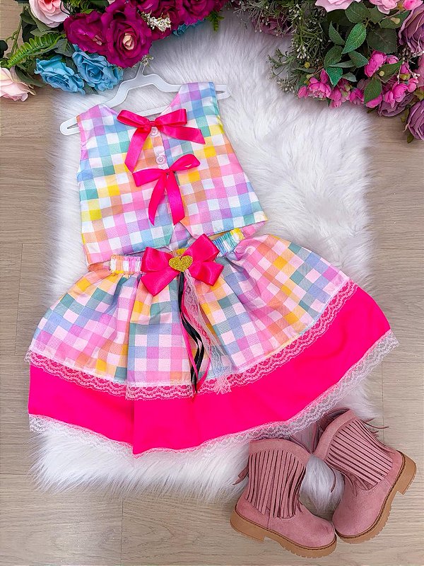 Conjunto Junino Festa Junina Infantil Quadrilha Caipira Pink