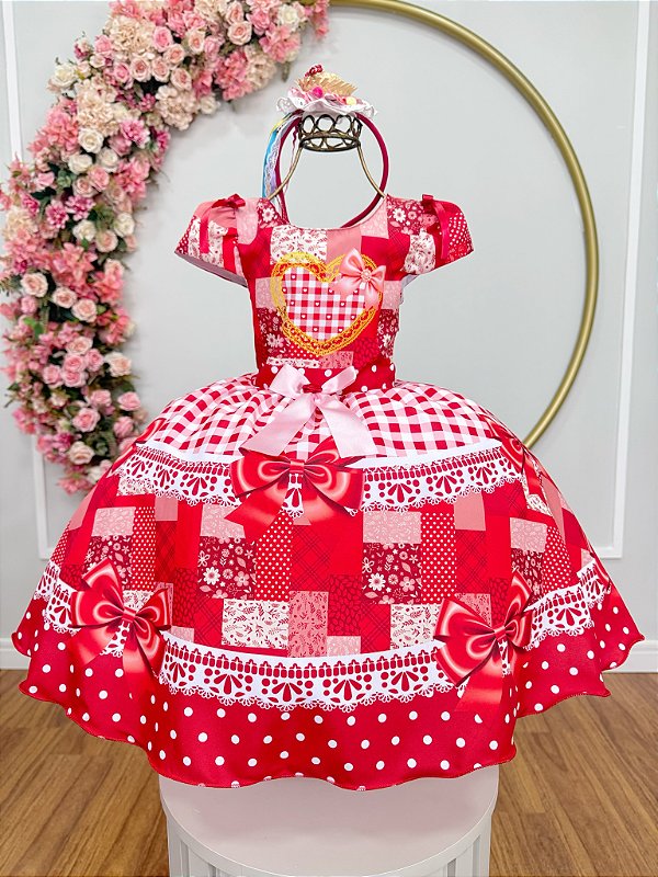 Vestido Infantil Junino Caipira Arraiá São João Xadrez Vermelho