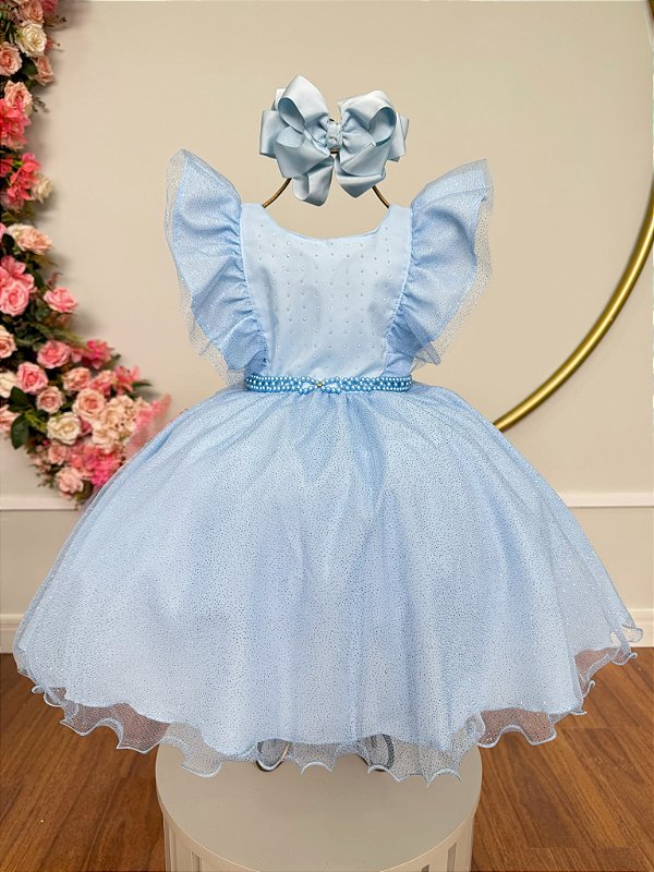 Vestido Infantil Azul Festa Glitter Princesa