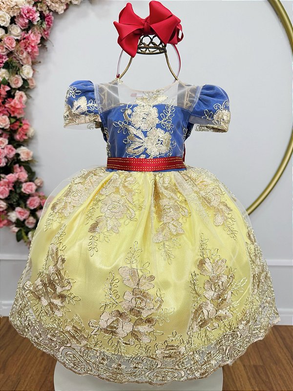 Vestido Infantil Com Renda Dourada Realeza Festas