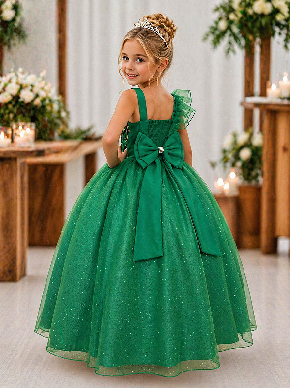 Vestido Infantil Longo Verde Formaturas Daminhas Luxo