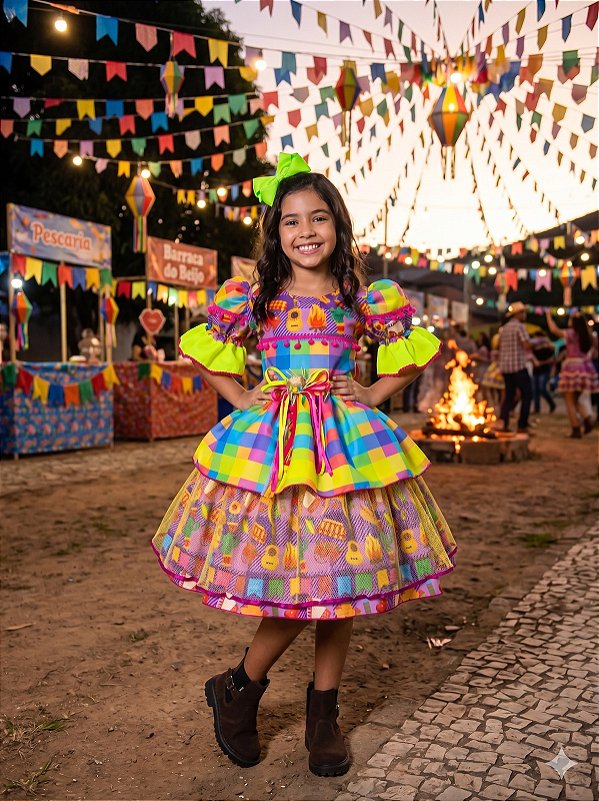 Vestido Junino Luxo Infantil Festa Caipira Fogueira