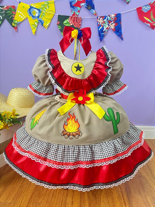 Vestido Maria Bonita Fantasia Infantil Junino Colorido Festas
