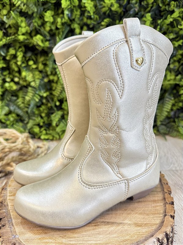 Bota infantil Boiadeira Texana Com Zíper e Salto Dourado