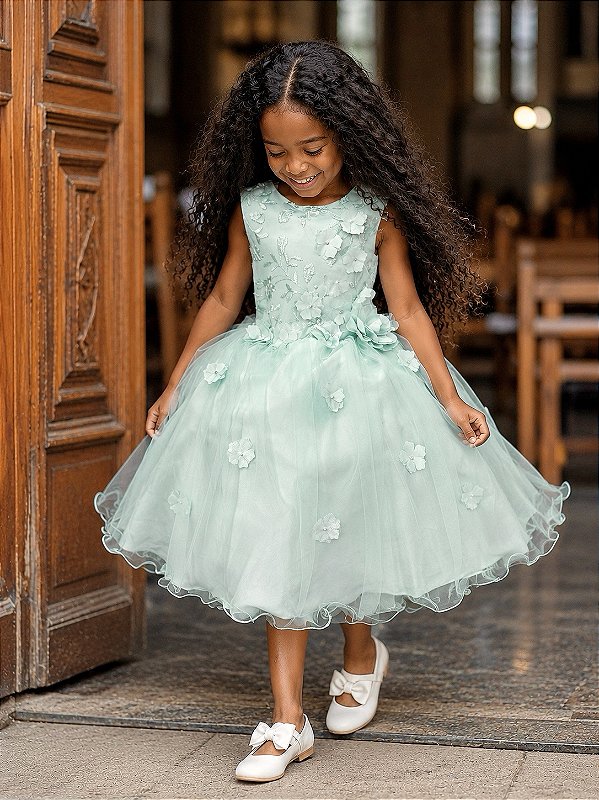 Vestido Infantil Verde Acqua Midi Formatura Festas Luxo