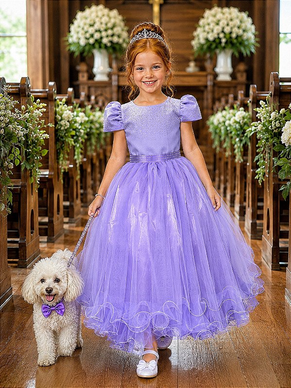 Vestido Infantil Lilás Strass Casamentos Festas Luxo