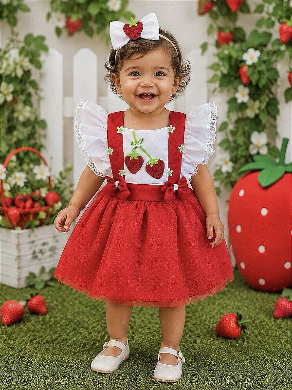 Romper da Moranguinho Com Laço Luxo Festa Infantil Mesversario
