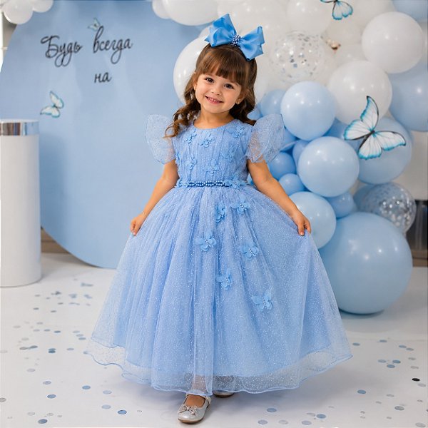 Vestido Infantil Jardim Fada Azul Encantada Borboletas