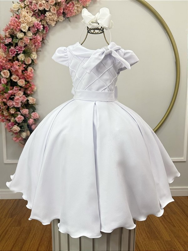 Vestido Infantil Branco Busto Nervura Formaturas Daminha