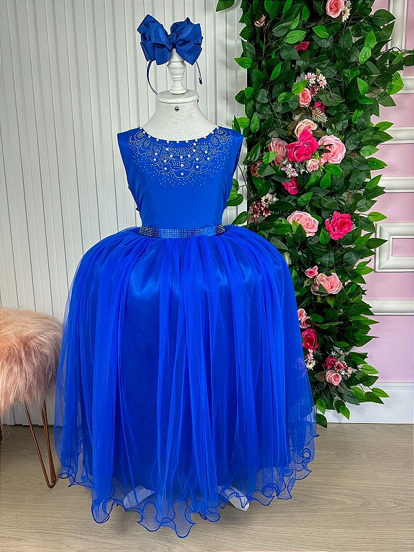 Vestido Longo Daminha Infantil Formatura Luxo Azul Royal