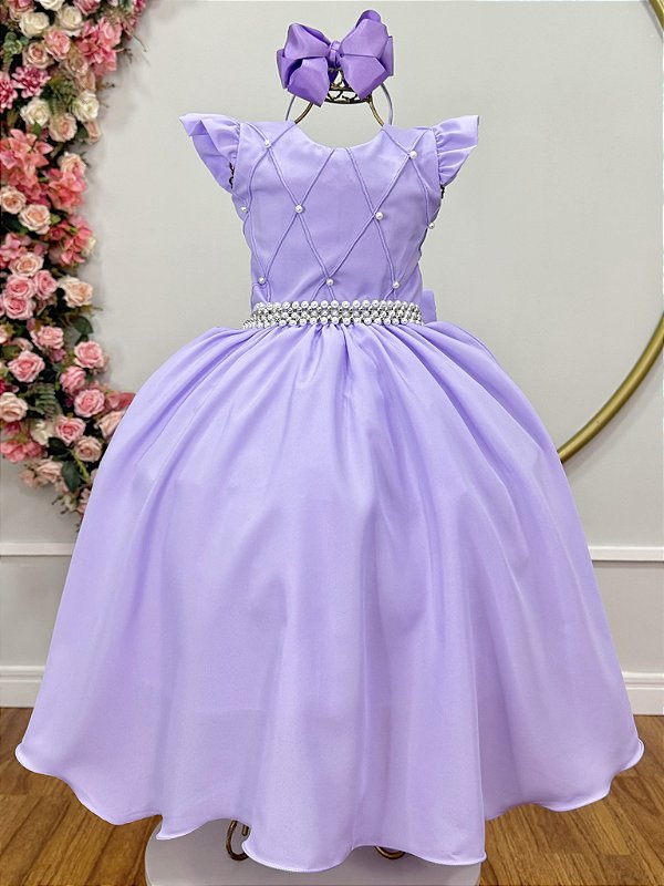 Vestido Infantil Longo Lilás Para Daminha Formatura Festa