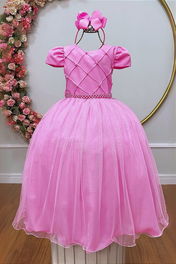 Vestido Infantil Formatura Festa Luxo Daminhas Rosa Luxo
