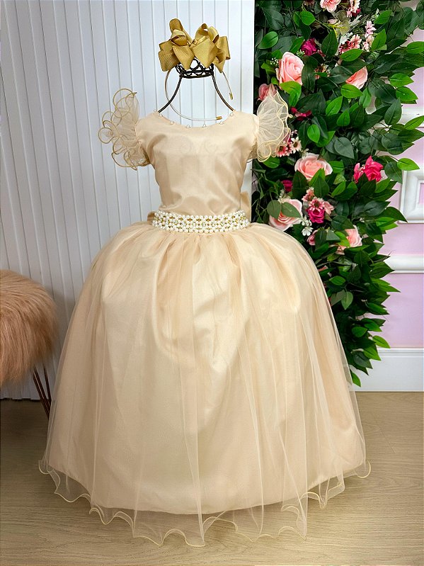 Vestido de Festa Infantil Dourado Longo Daminha Casamento