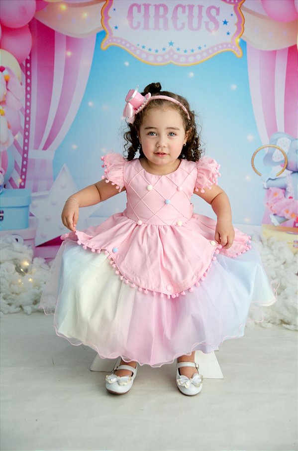 Vestido de Festa Infantil Colorido Circo e Chuva de Amor
