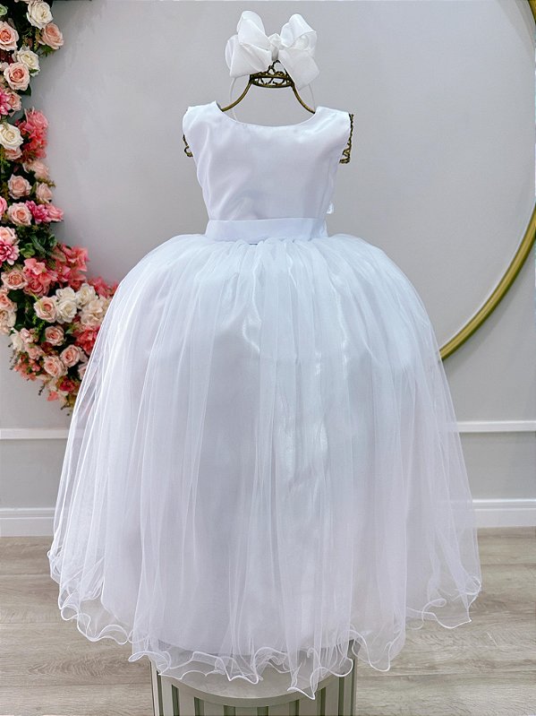Vestido Infantil Longo Branco Daminhas Casamentos Luxo