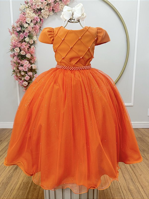 Vestido Infantil Formatura Festa Luxo Daminhas Terracota Luxo