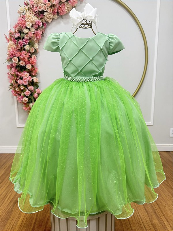 Vestido Infantil Formatura Festa Luxo Daminhas Verde Luxo