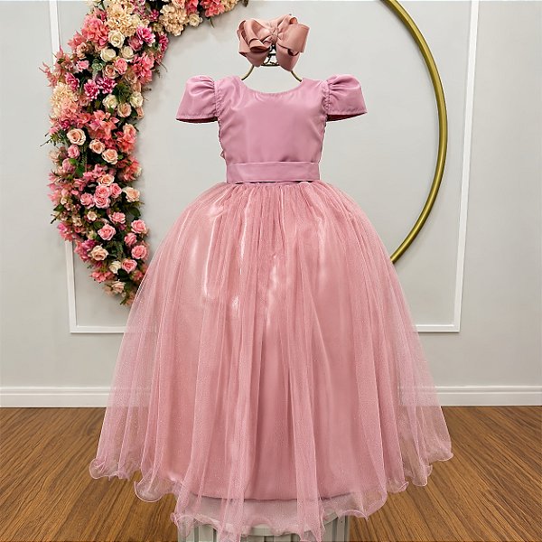Vestido Infantil Formatura Festas Luxo Daminhas Rose