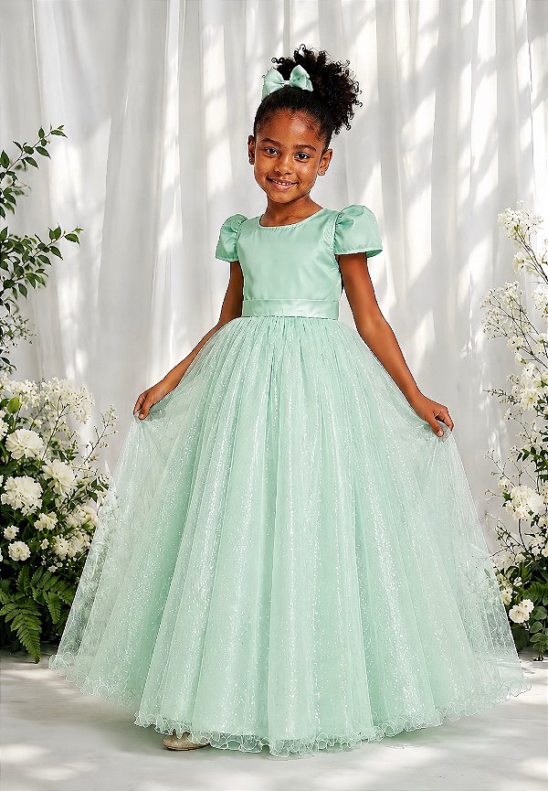 Vestido Infantil Formatura Festas Luxo Daminhas Verde Menta