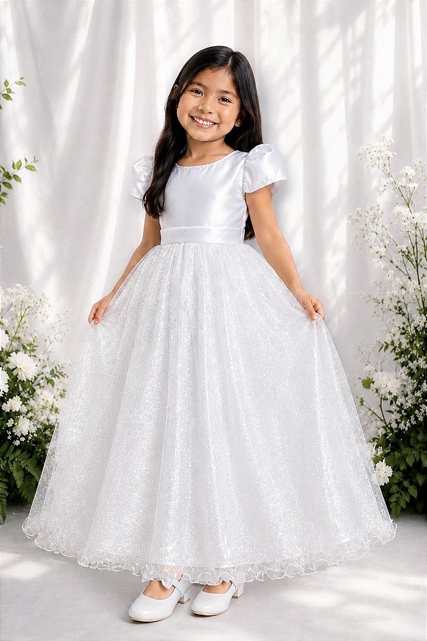 Vestido Infantil Formatura Festas Luxo Daminhas Branco