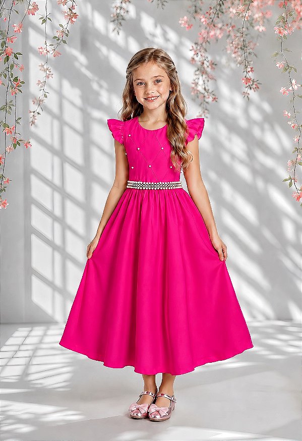 Vestido Infantil Longo Pink Para Daminha Formatura Festa