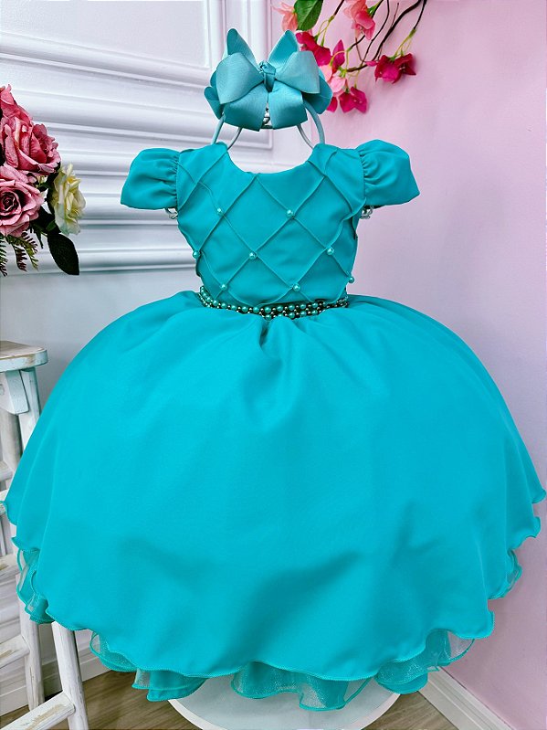 Vestido Infantil Verde Tiffany Daminha Casamento Festa Luxo