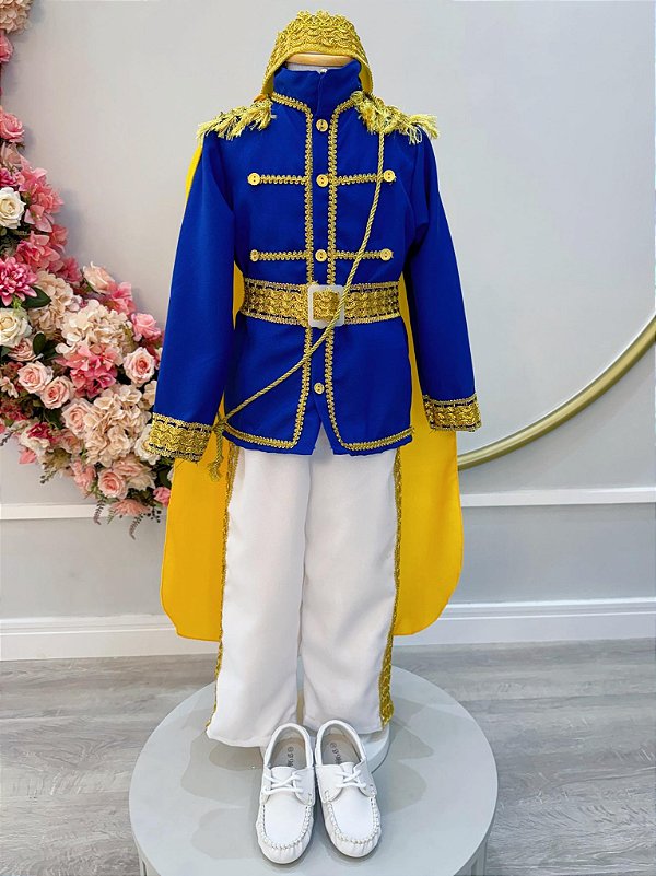 Fantasia Príncipe Realeza Azul Royal Infantil Luxo 1 A 12