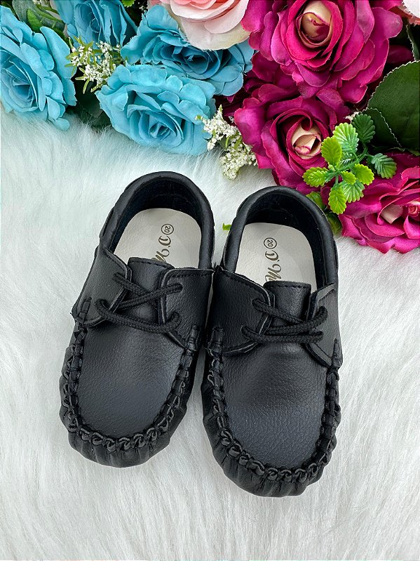 Calçado Mocassim Infantil Menino Social Preto Cadarço