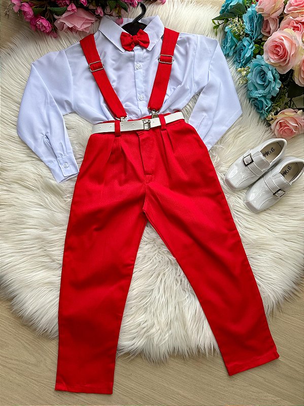 Conjunto Social de Menino Infantil Suspensório Festa Luxo Casamento Formatura