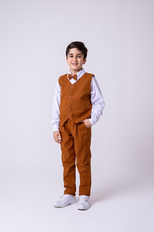 Conjunto Infantil Menino Social Colete Casamento Caramelo