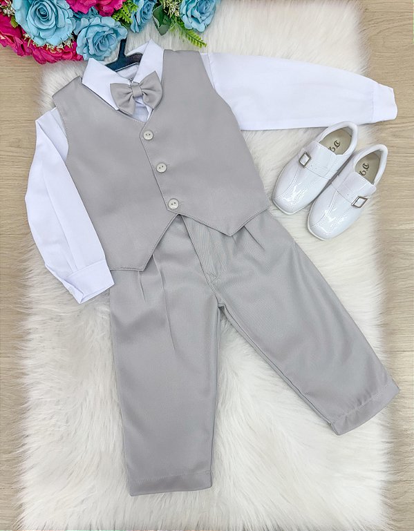 Conjunto Infantil Menino Social Colete Casamento Cinza Claro
