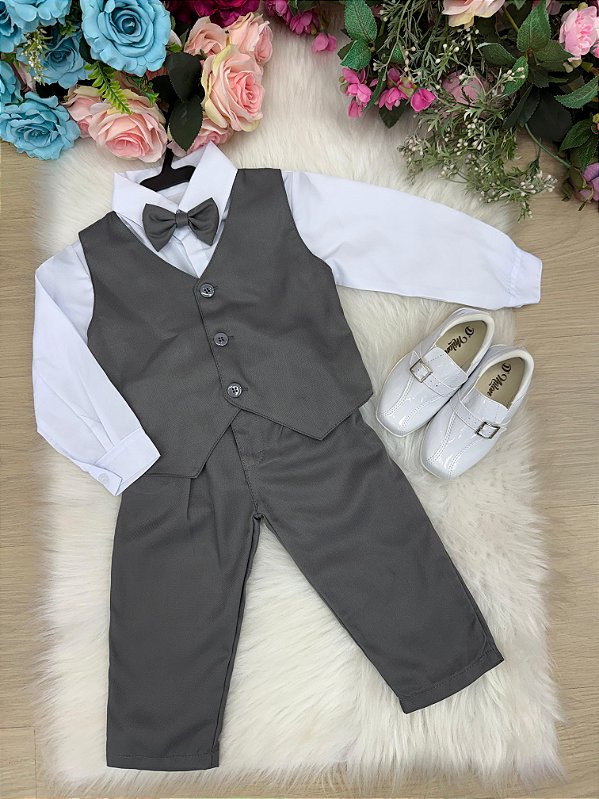 Conjunto Infantil Menino Social Colete Casamento Cinza Grafite