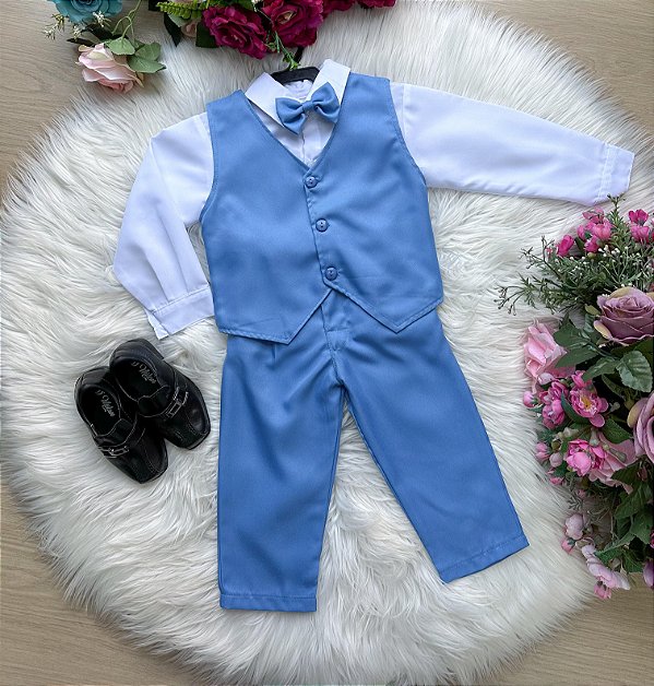 Conjunto Infantil Menino Social Colete Casamento Azul Serenity