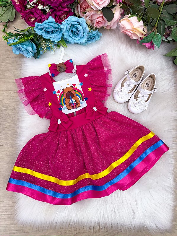 Vestido Capivara Romper Menina Mesversário Temático Festa Luxo