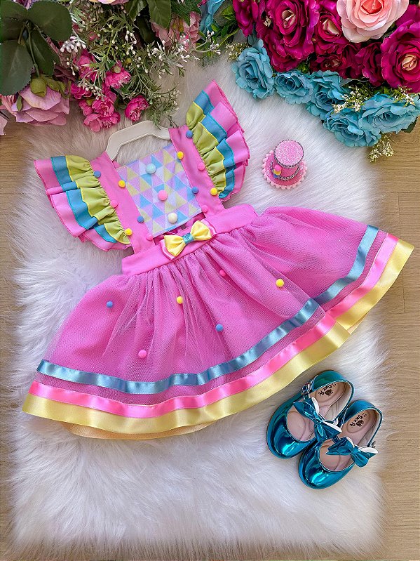 Vestido Princesa Circo Doces Doceria Romper Menina Mesversário Candy Color