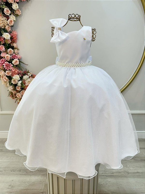 Vestido Infantil Longo Branco Luxo Daminhas Formaturas