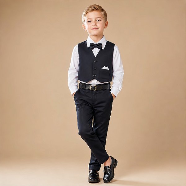 Conjunto Social Infantil Colete Preto Calça E Gravata