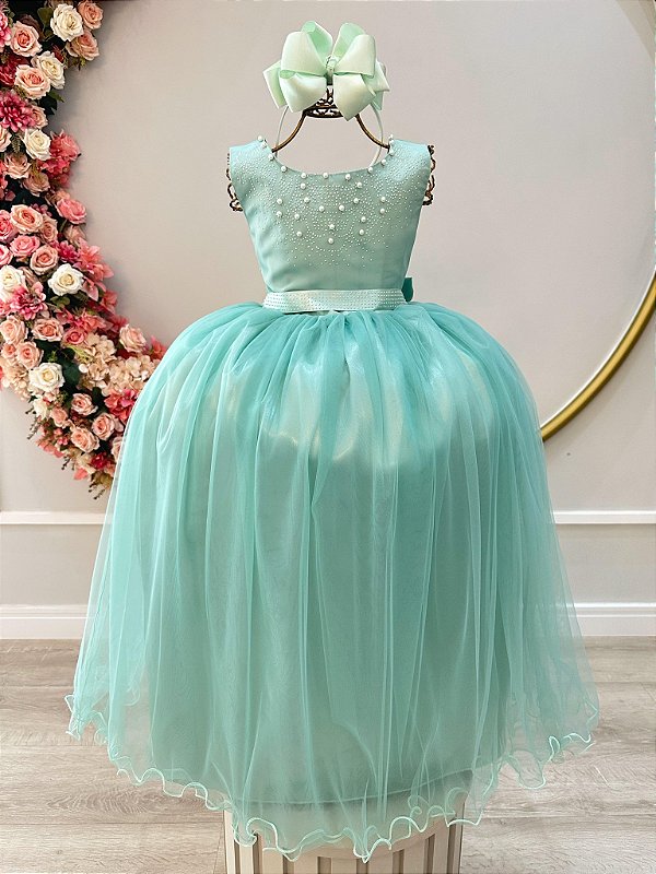 Vestido Infantil Longo Verde Menta Formatura Daminha Festas Luxo