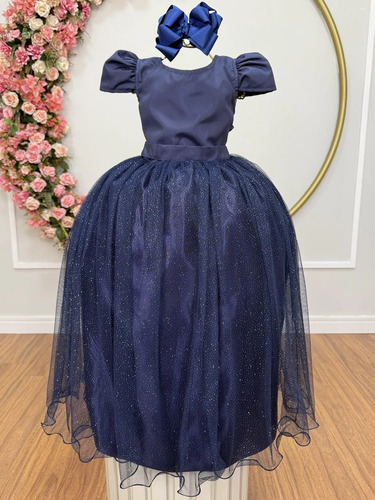 Vestido Infantil Formatura Festas Luxo Daminhas Azul Marinho