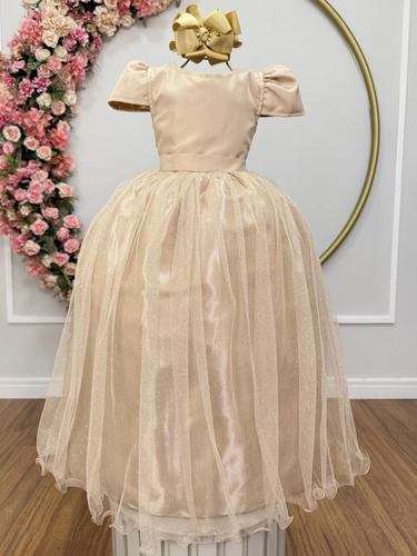 Vestido Infantil Formatura Festas Luxo Daminhas Dourado