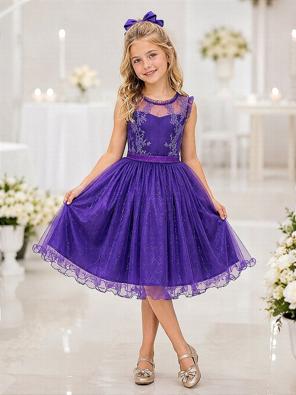 Vestido Infantil Roxo Festa Formatura Brilho Luxo