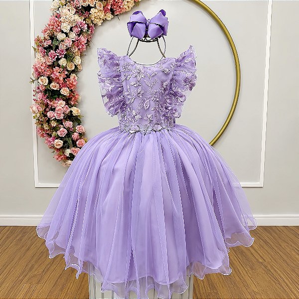 Vestido Infantil Lilas Bebe Bordado Jardim das Borboletas
