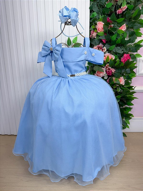 Vestido Infanti Azul Formatura Tule Glitter Festa Casamento