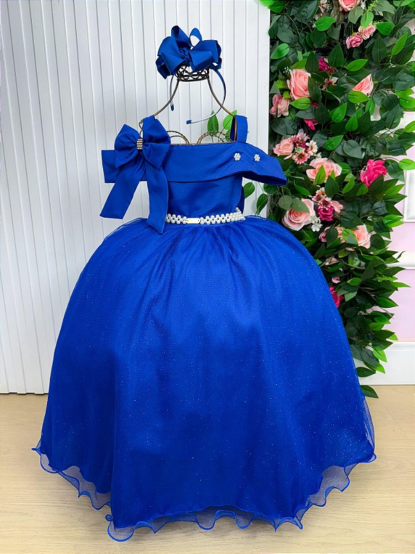 Vestido Infanti Azul Royal Formatura Tule Glitter Festa Casamento